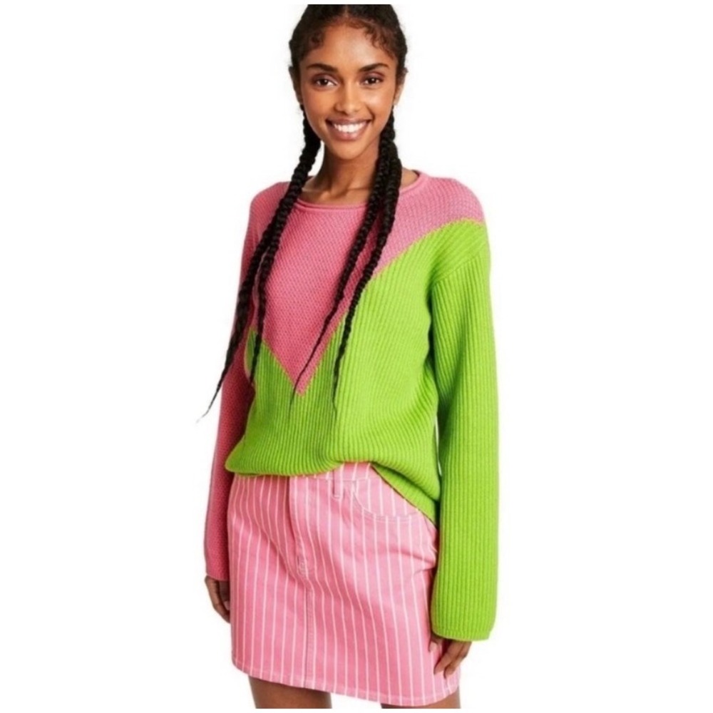 Victor Glemaud x Target Pink Lime Green Colorblock Knit Sweater XS Dopamine
